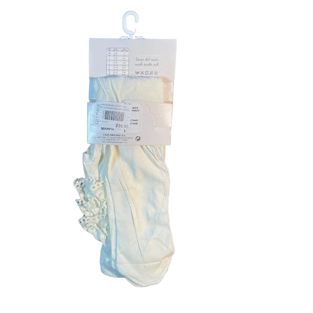 Cariomagno White Lace Bottom Microfiber Tights 2 Pair White SZ 00 Ivory SZ 2